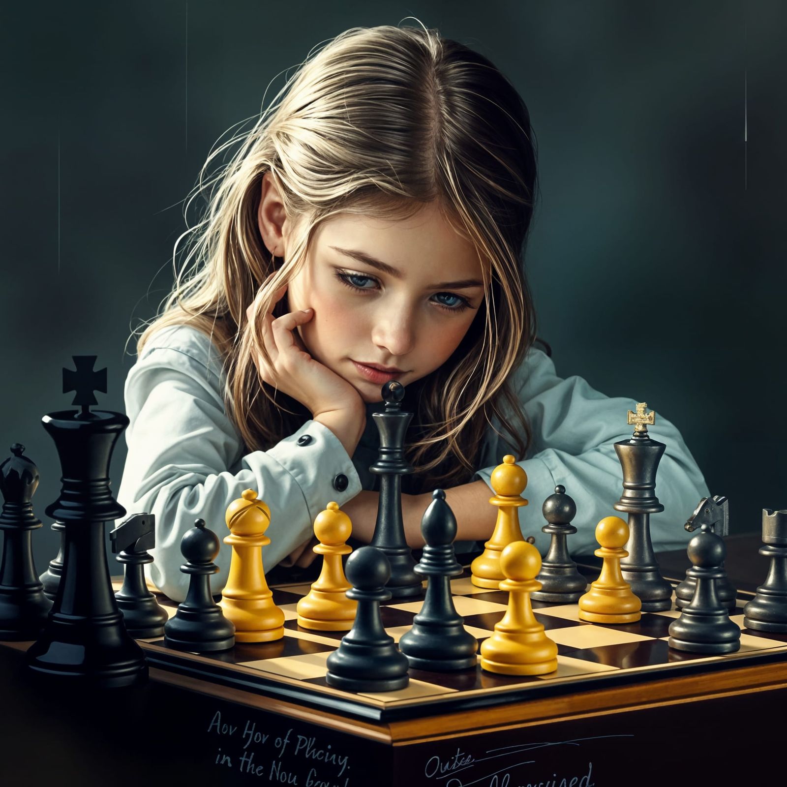 Girl Plays Chess in a Thoughtful Moment