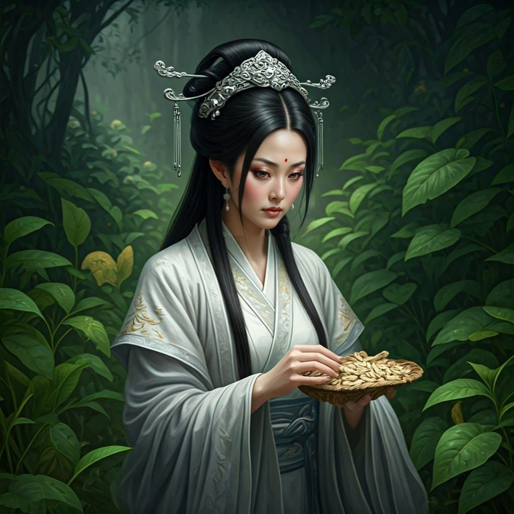 Ethereal Silkworm Goddess in Tang Dynasty Splendor