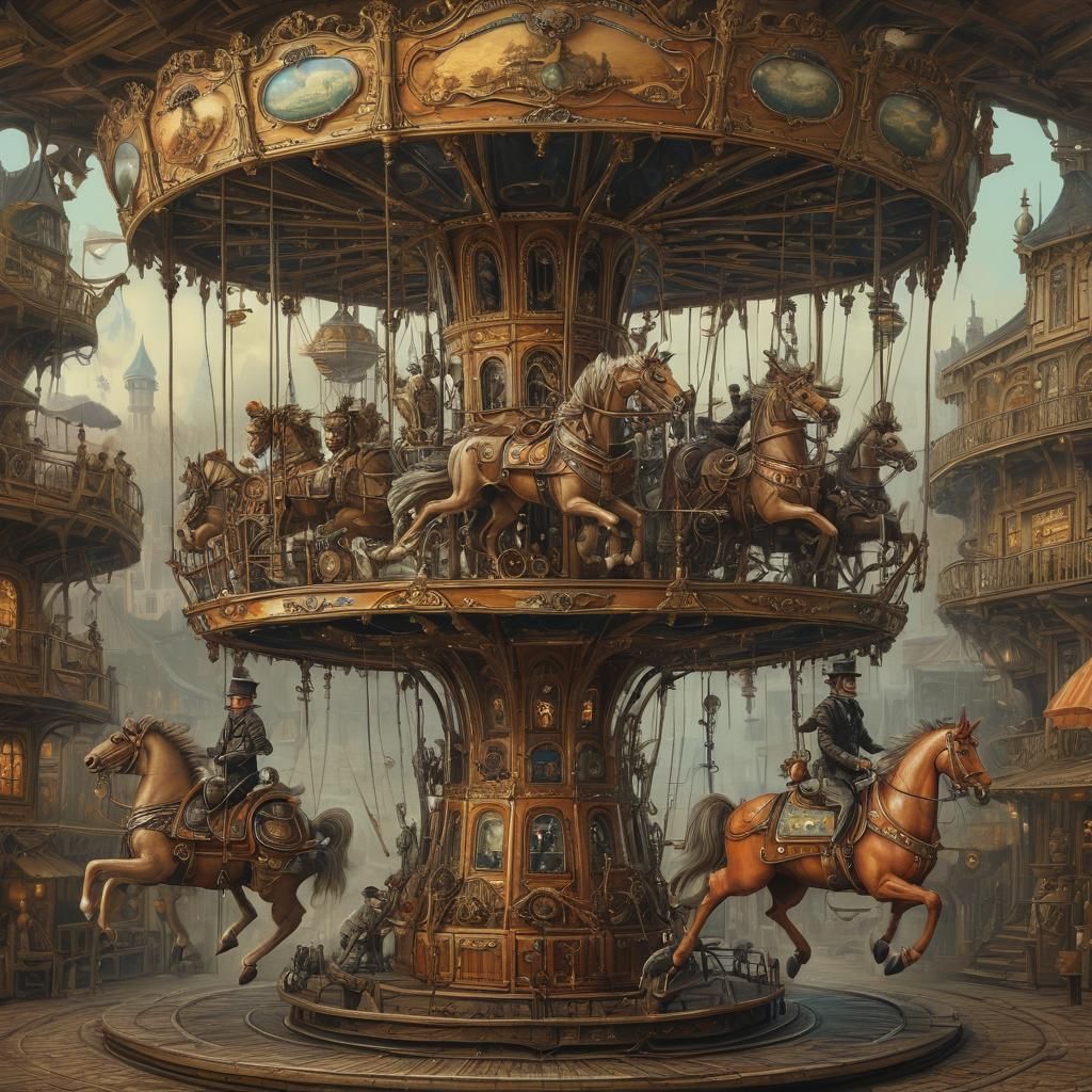 A Steampunk Carousel in Mysterious Gearwork Splendor