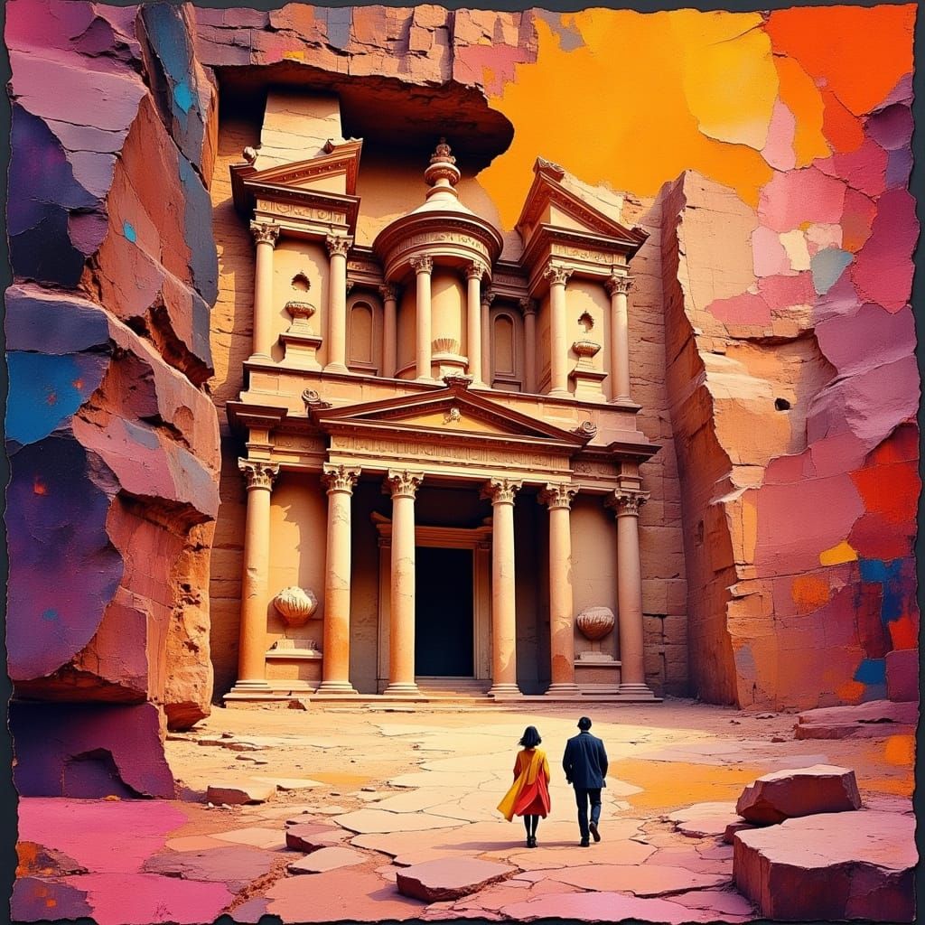 Rose-Red Petra Ruins in Graffiti Art Style