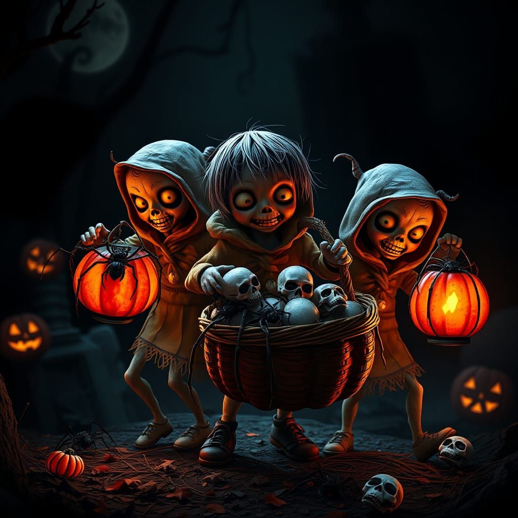 Surreal Fantasy Zombie Trick-or-Treaters Amidst Autumnal Spl...