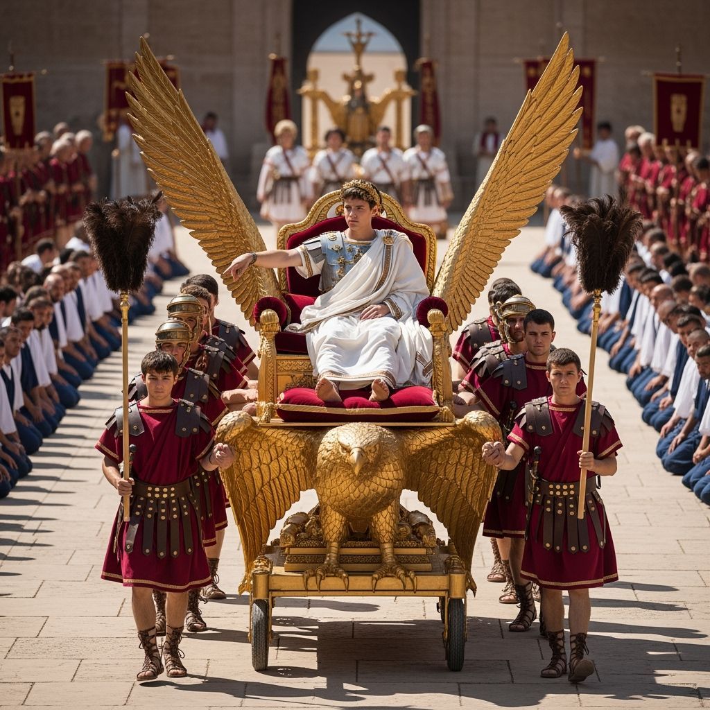 Roman Emperor on Eagle Litter Procession, Photorealistic Sty...