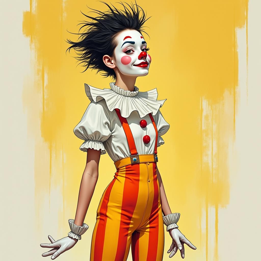 Petite Clown with Pixie Cut as Whimsical Art