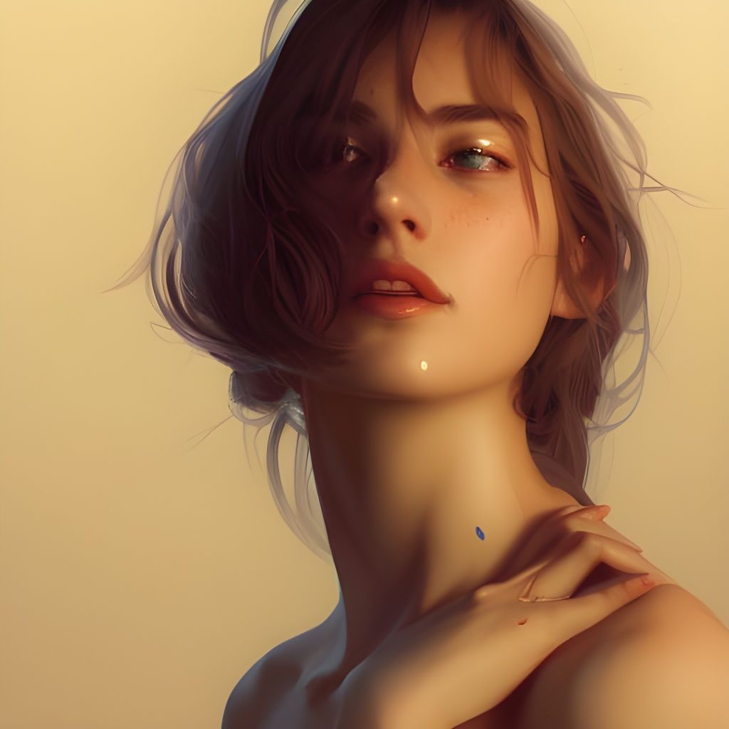 French Woman Concept Art Portrait in Triadic Colors with Vol...