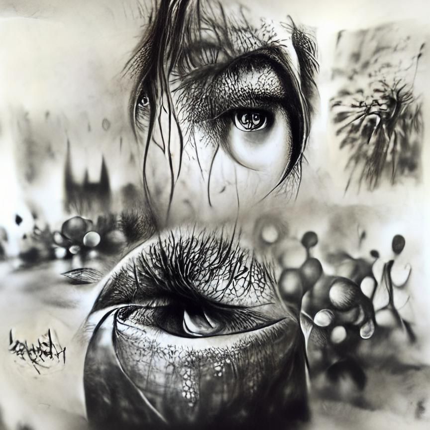 Hyperrealistic Portrait of Eye Boogers in Charcoal Drawing S...