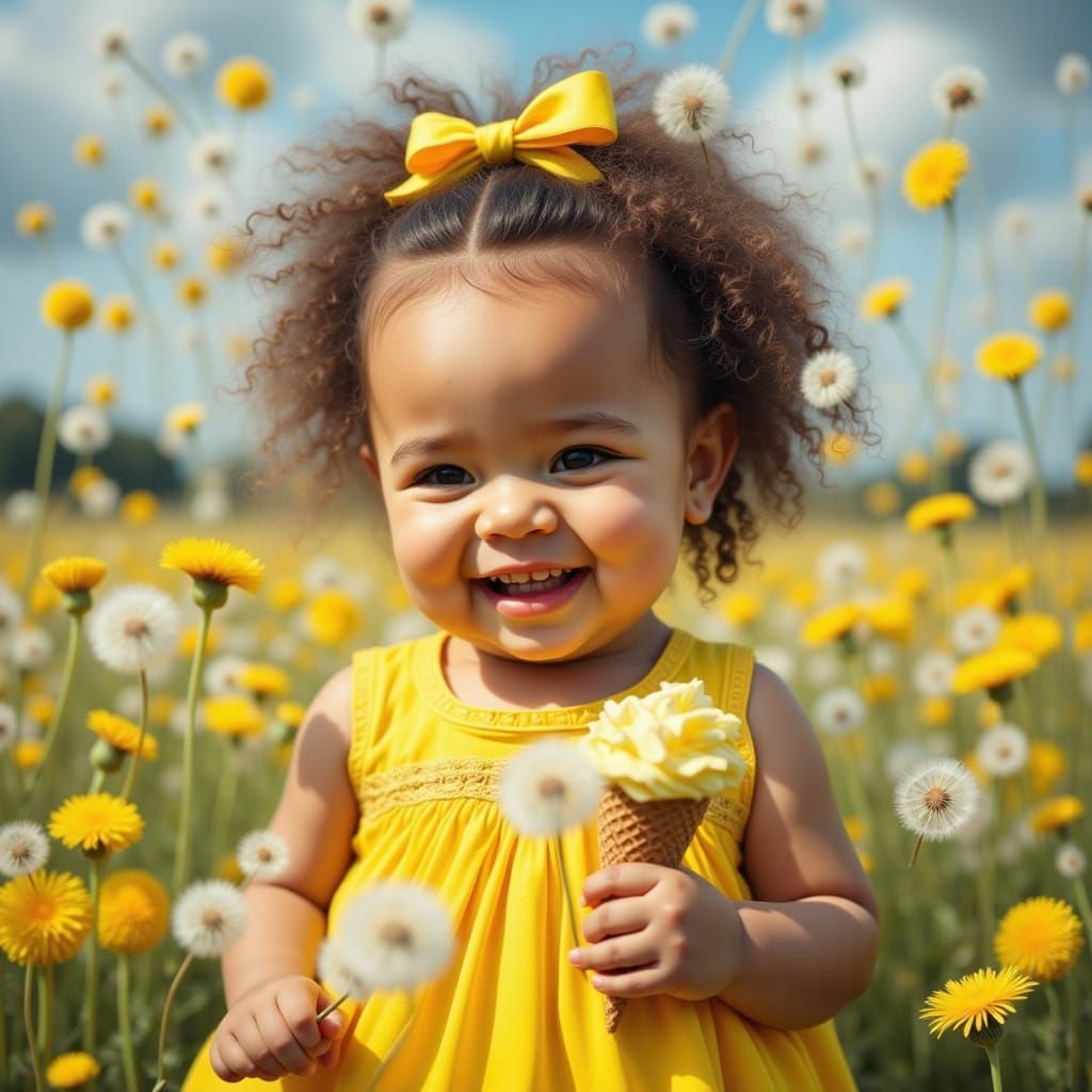 Hyper-Realistic Whimsy: A Joyful Young Girl in a Sundress, S...