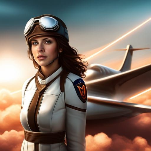 Surreal Female Pilot in Dreamlike Aviation Scene