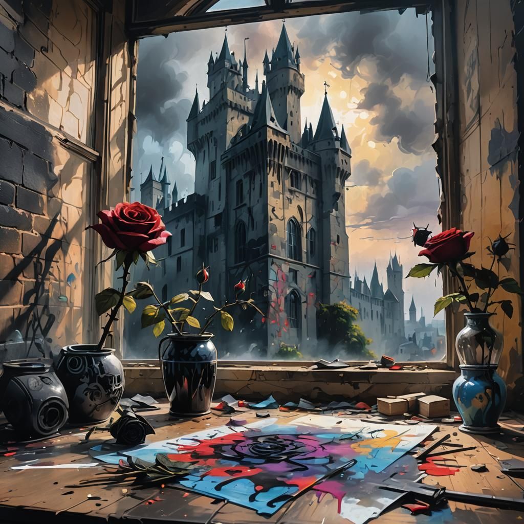 Vibrant Street Art with Medieval Castle View