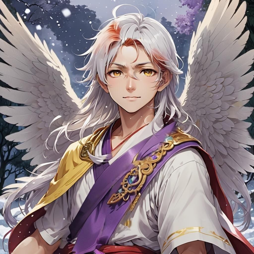 A man with crimson-red hair. by artist "anime", Anime Key Vi...