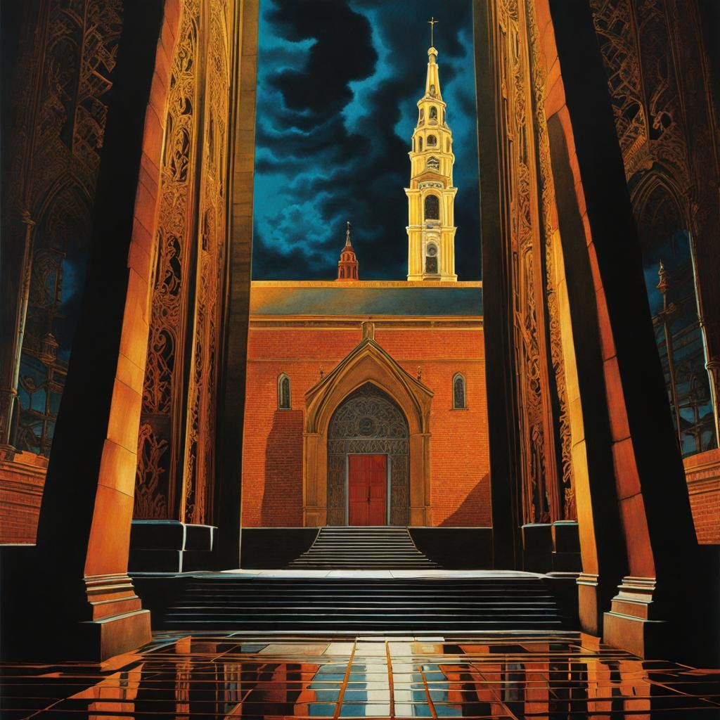 Hyperrealistic Bell Tower Scene in Dramatic Lighting
