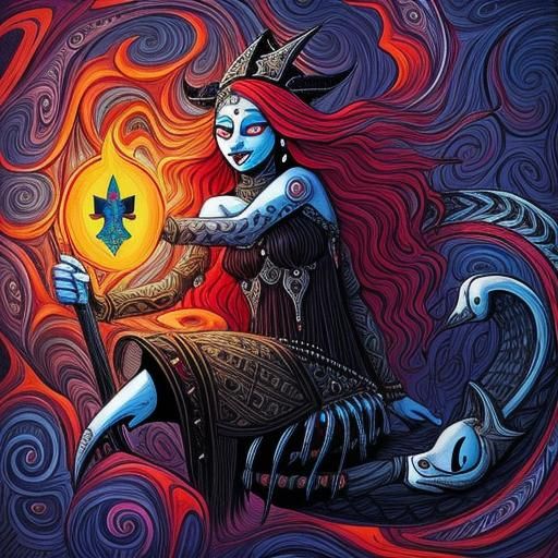 Soul's Journey Across the River Styx in Folk Art Style