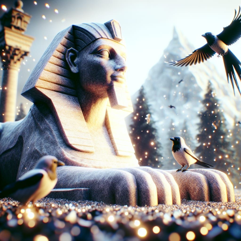 Epic Big Sphinx of Quartz Scene Featuring Jackdaws in Detail...