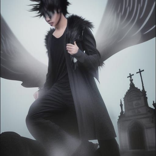 Epic Angel with Black Wings in Chapel