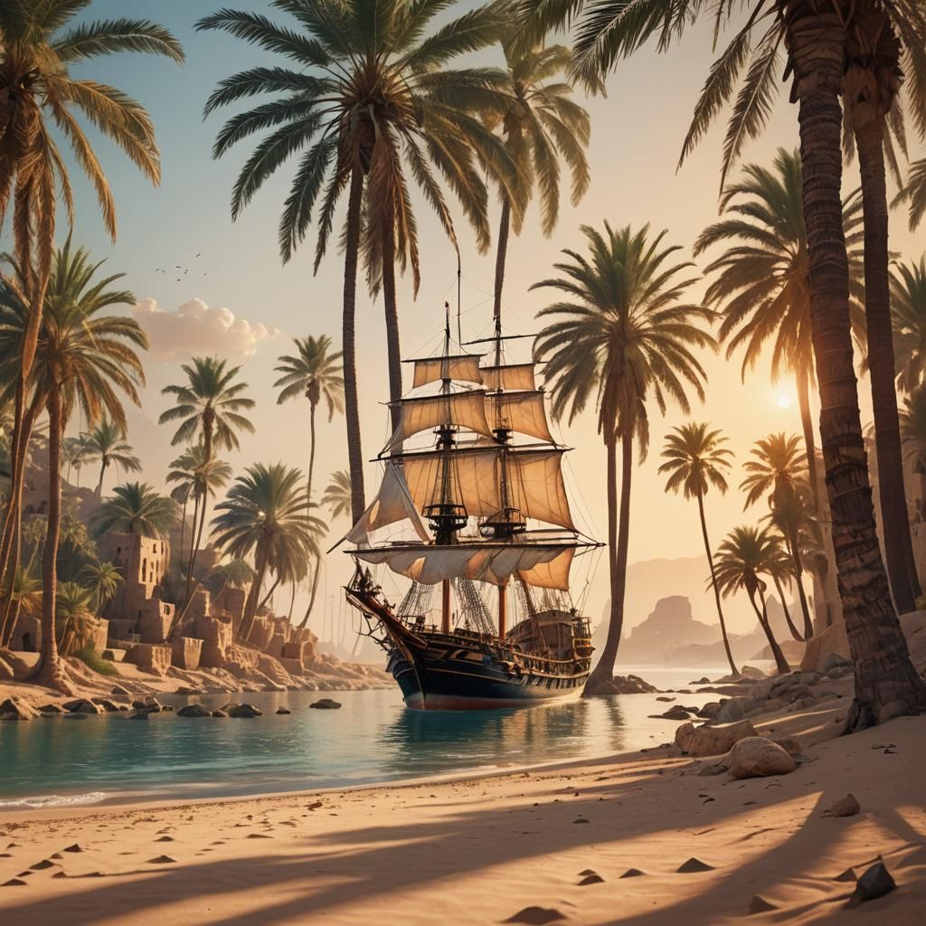 Surreal Sunset Oasis Along the Red Sea in a Masterful Matte....