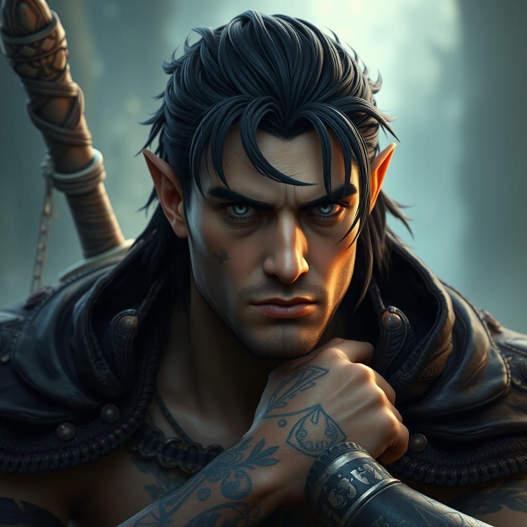 Ethereal Fae Male with Intricate Tattoos