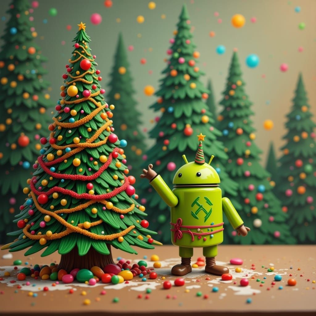 Cute Android and Christmas Tree