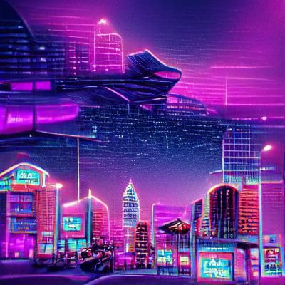 Neon Purple Metropolis in Space