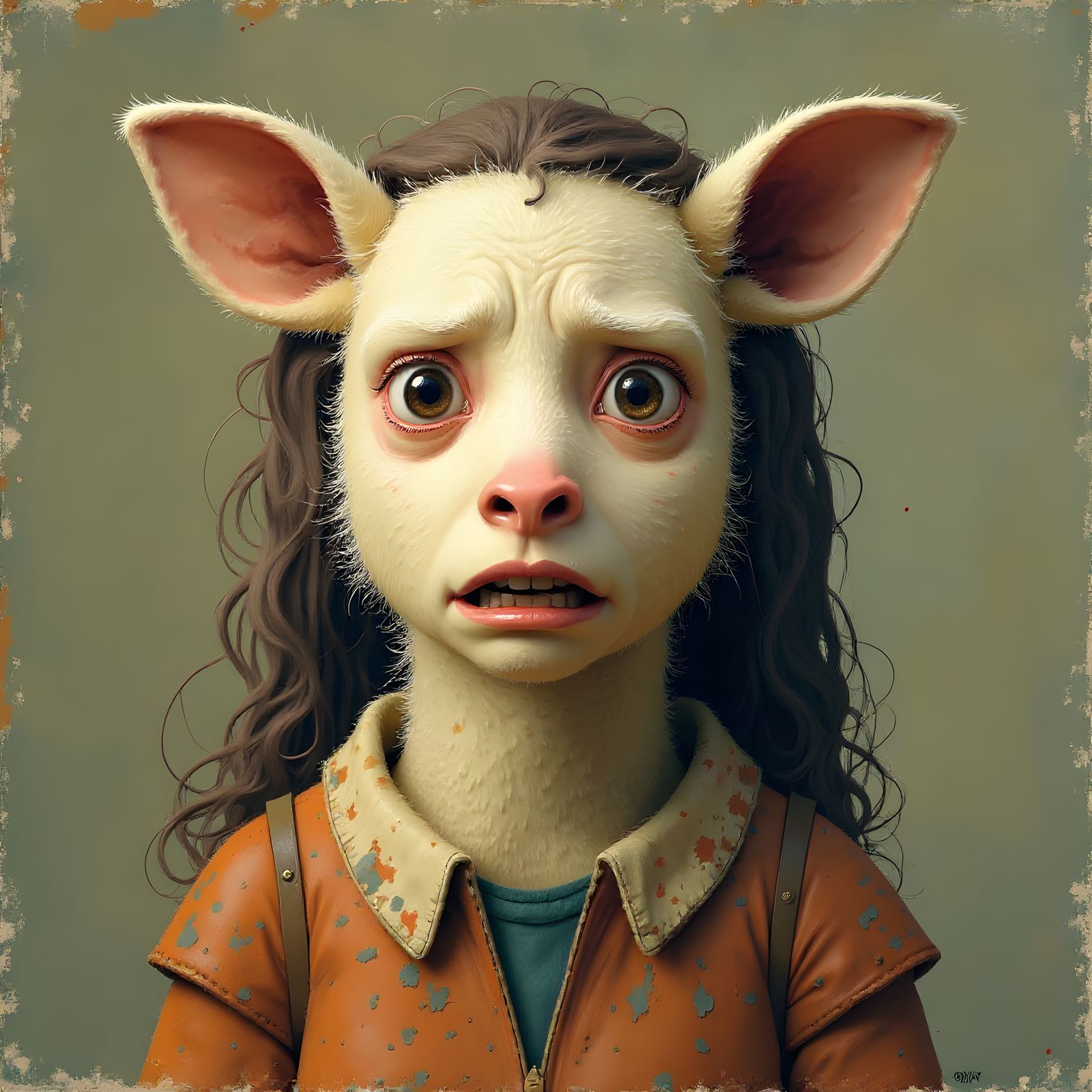 Anxious Lamb Portrait in Expressive Style