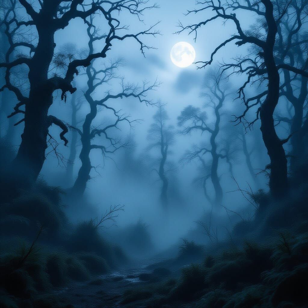Haunting Gothic Forest Under Eerie Moonlight