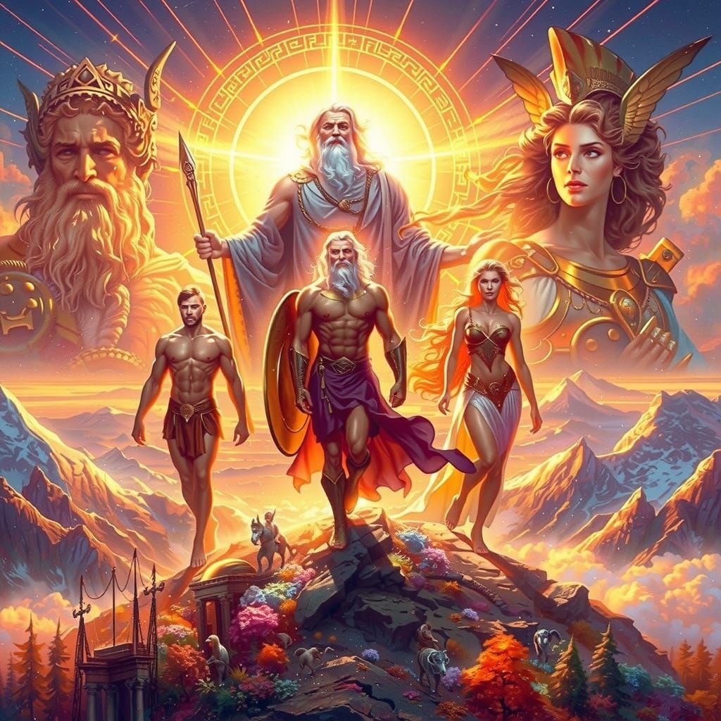 Heracles in Golden Afterlife with Zeus and Athena