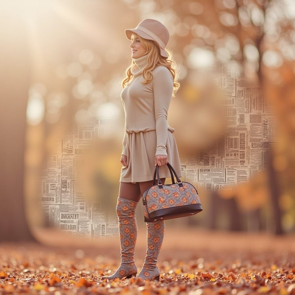 Woman Embracing Creative Freedom in Whimsical Autumn Landsca...