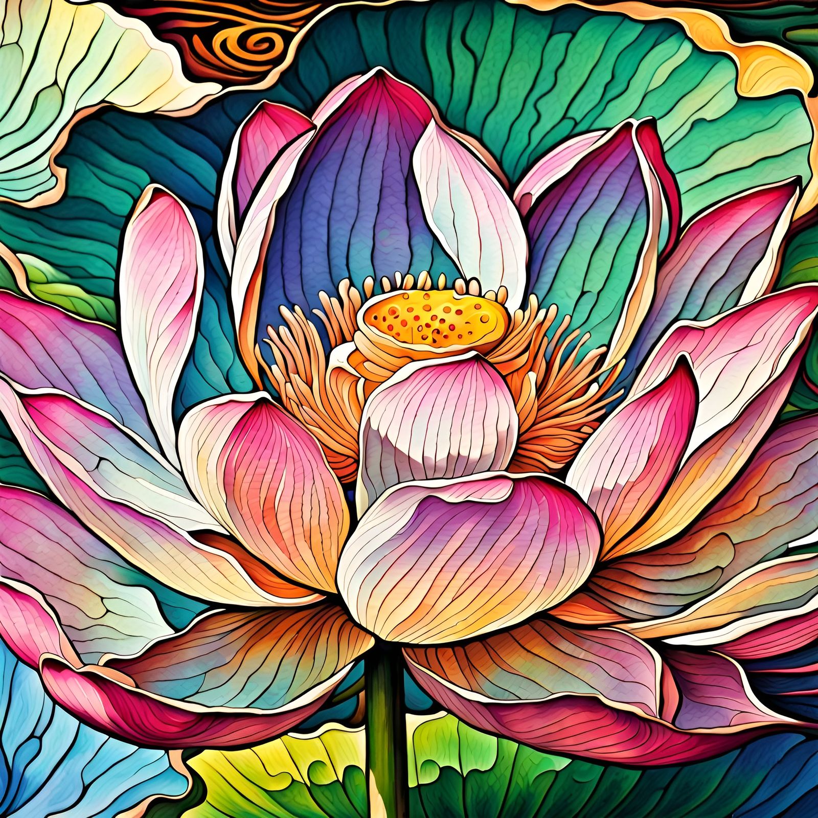 Lotus Flower in Vibrant Oil Painting Style