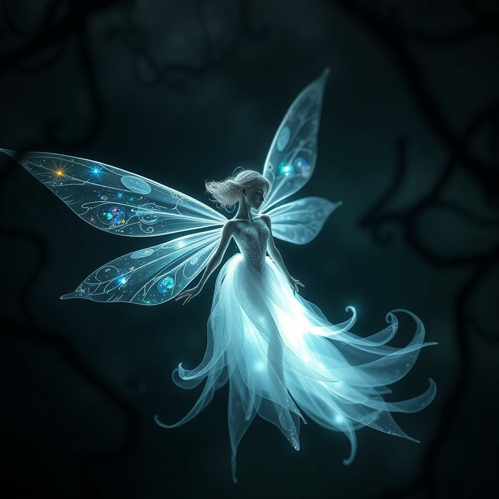 Luminescent Fairy Radiating Light Amidst Gothic Shapes