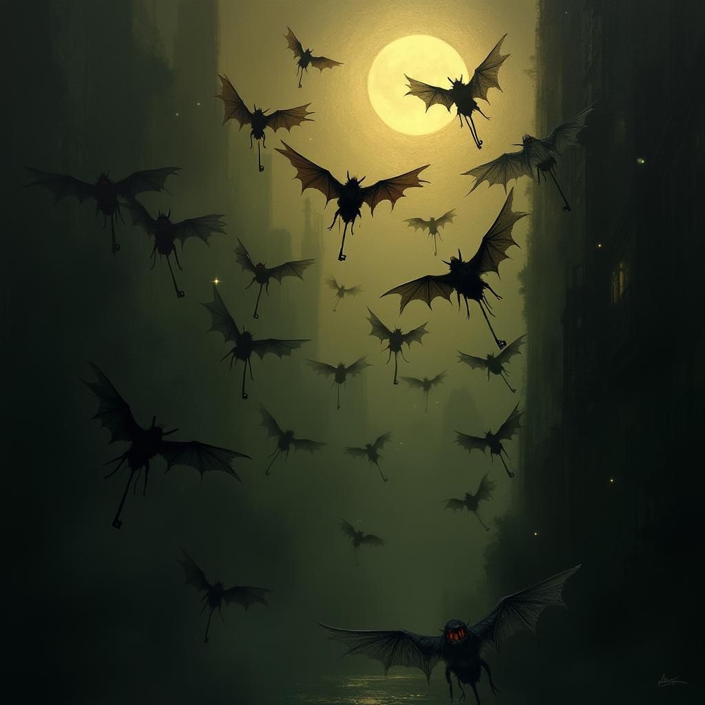 Dreamlike Keese Carrying Keys in Moonlit Mist