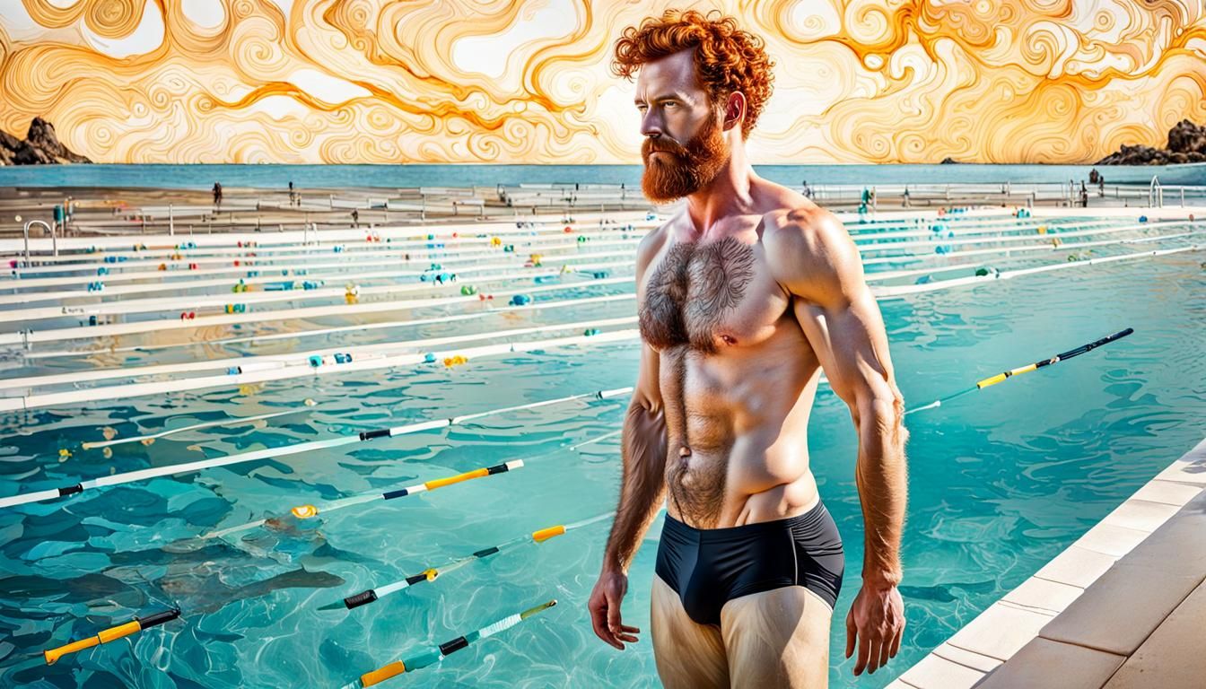 Majestic Redhead Emerges from Poolside