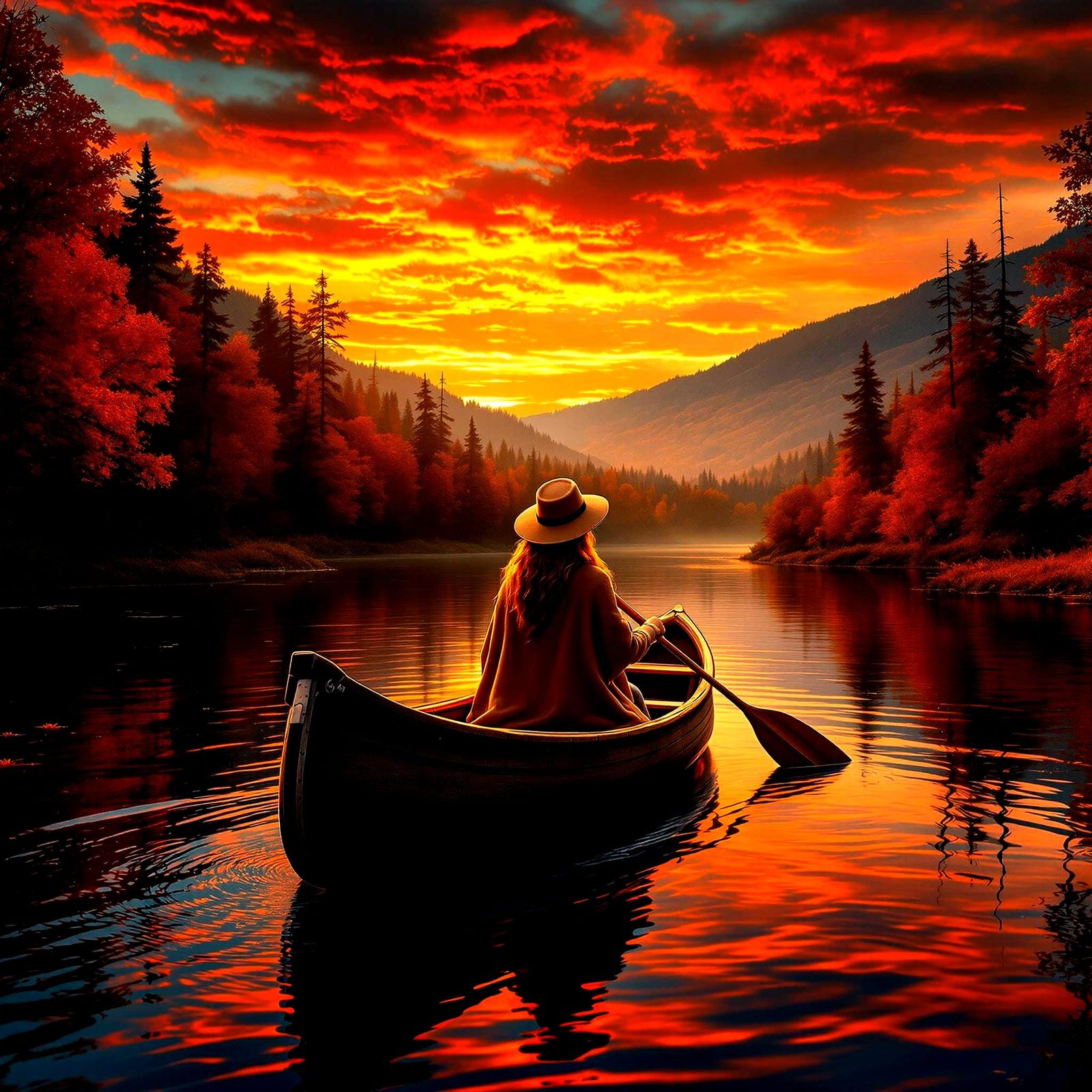 Panoramic Autumn Woods at Sunset in Photorealistic Detail