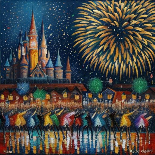Nighttime Celebration in Neo-Impressionist Style