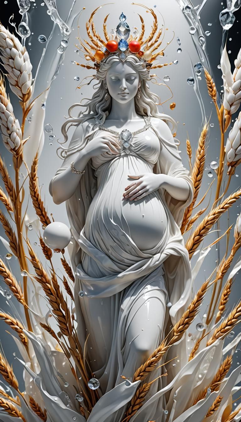 Crystal Glass Pregnant Goddess with Wheat