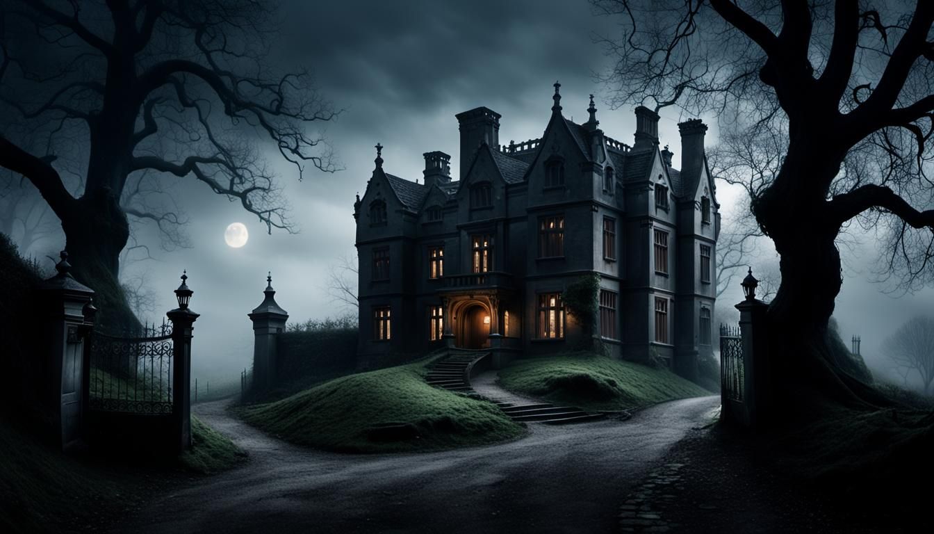 Mysterious Tudor Mansion Under Midnight Skies