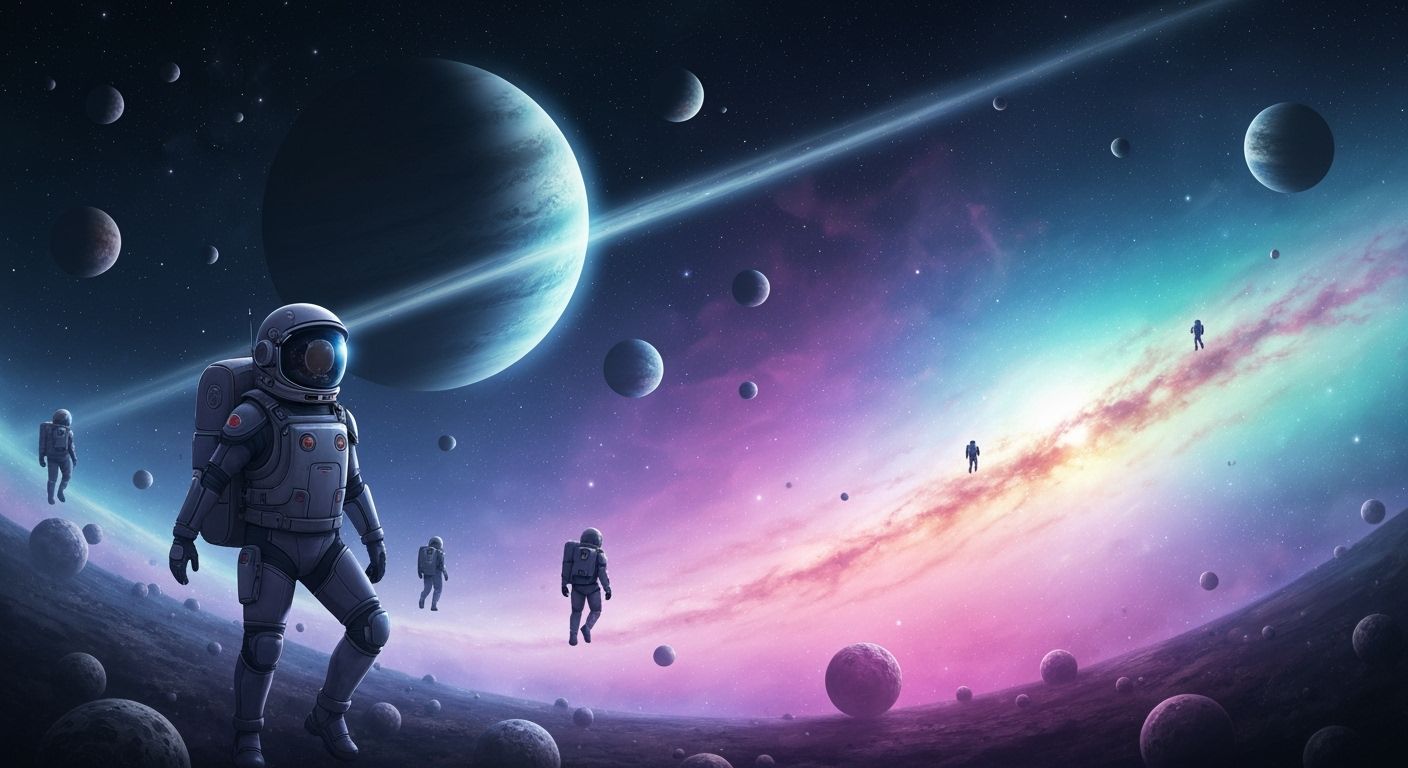 Astronauts Explore Galaxy in Dreamy Sci-Fi Style