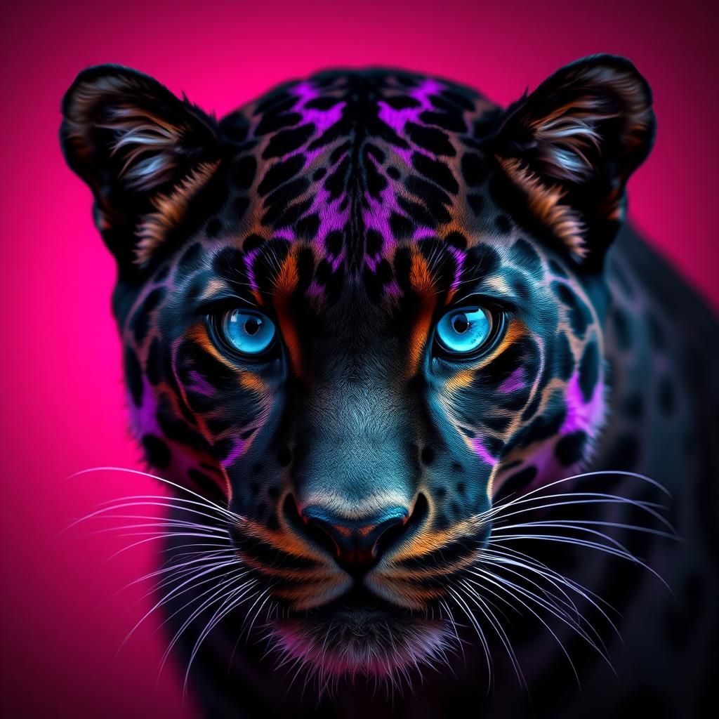 Majestic Black Leopard with Vibrant Purple Stripes
