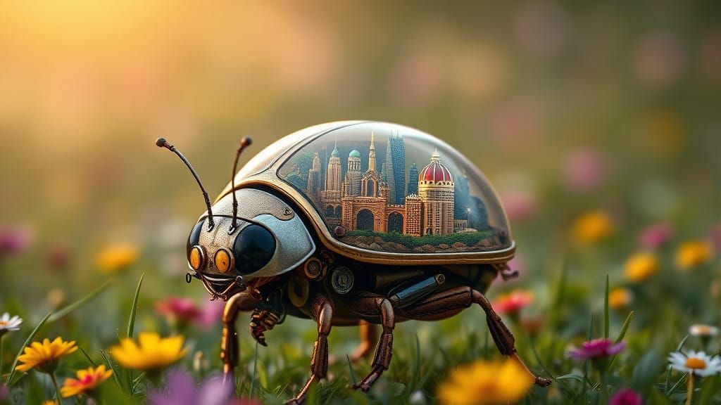 Steampunk Ladybug in Futuristic Terrarium