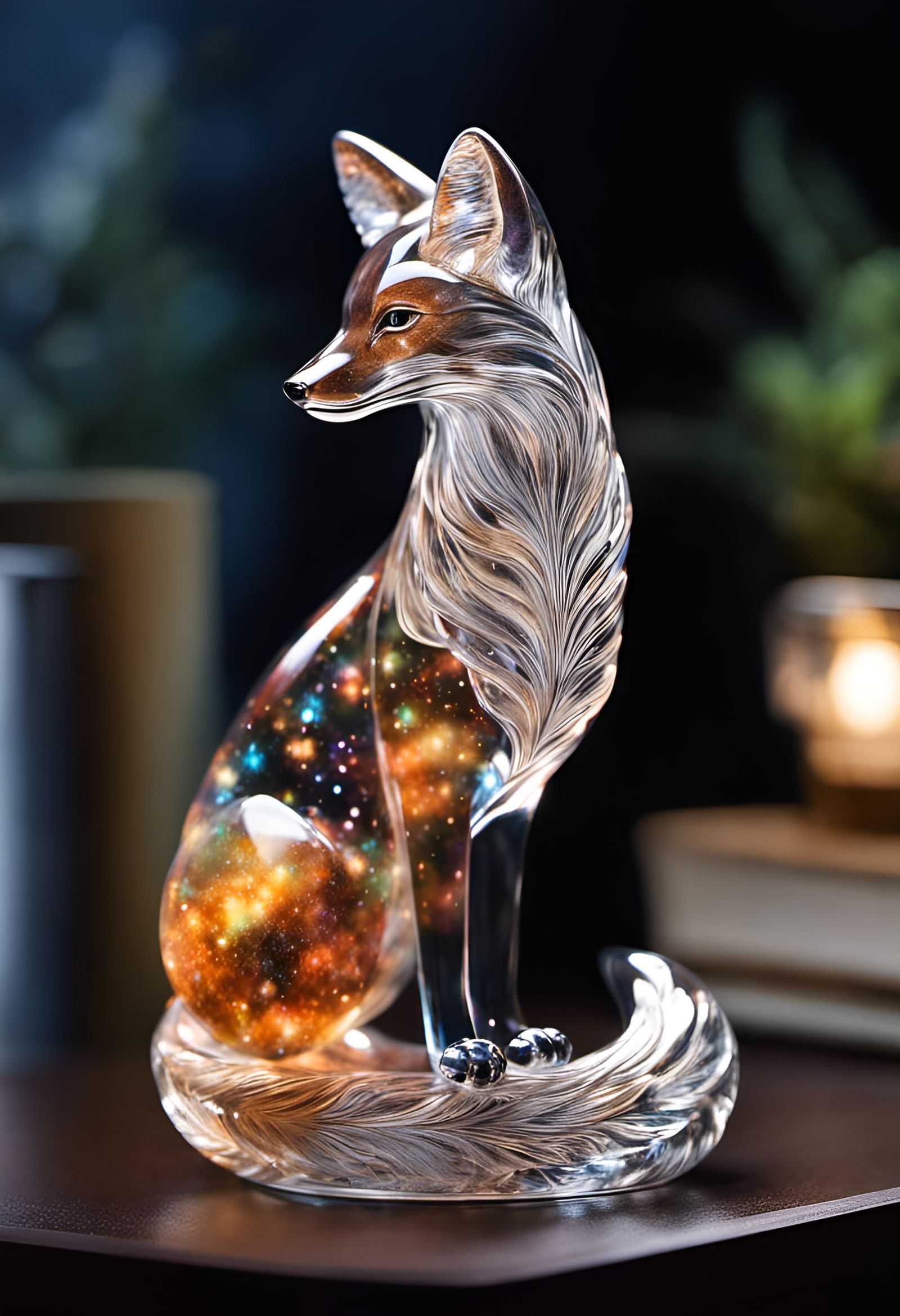 Ethereal Glass Fox Amidst Stellar Nebulae