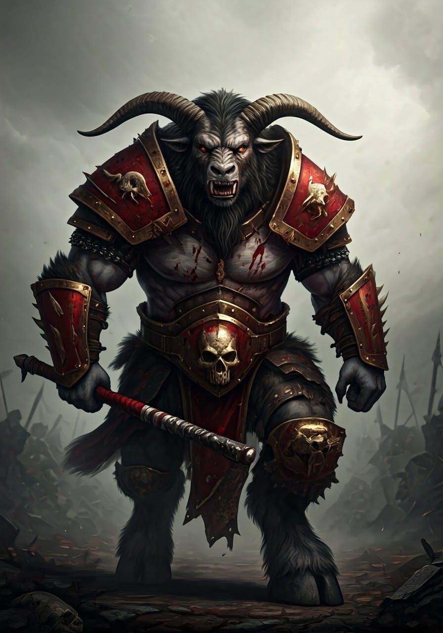 Savage Khorngor Beastman Warrior Charges into Battle