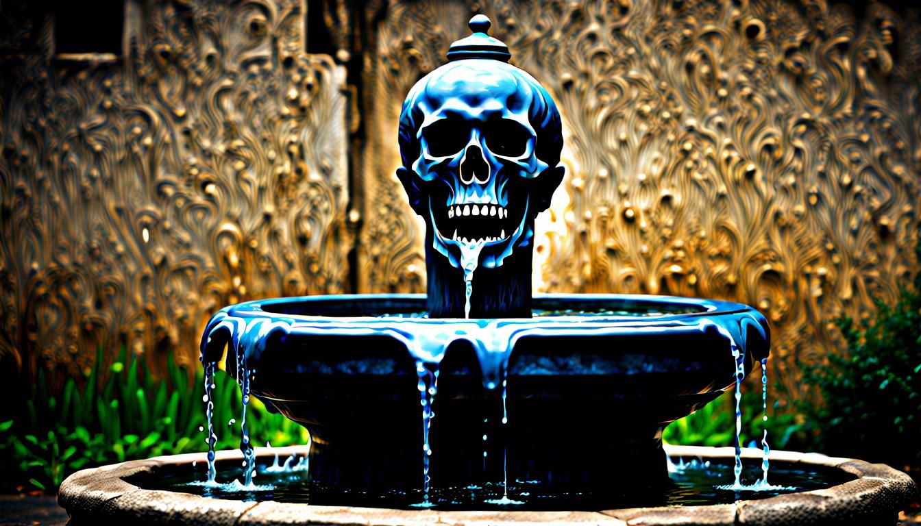 Eerie Water Fountain Scene in a Haunting Setting