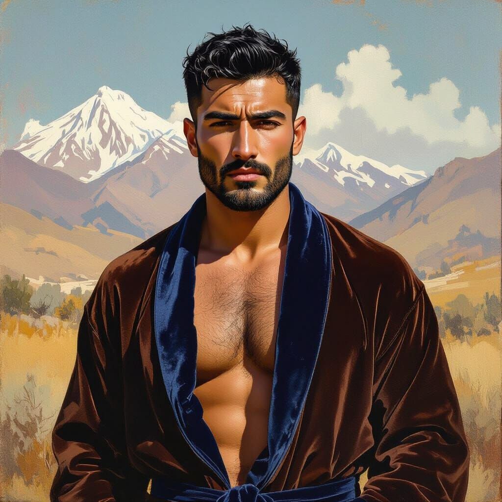 Furious Man in Velvet Robe: Impressionist Portrait