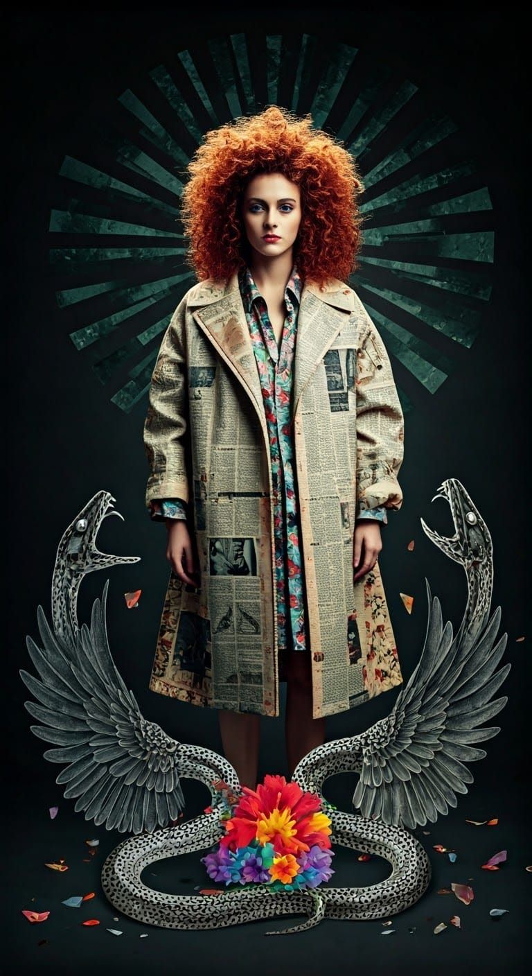 Surrealist Dreamscape with Geometric Winged Serpents