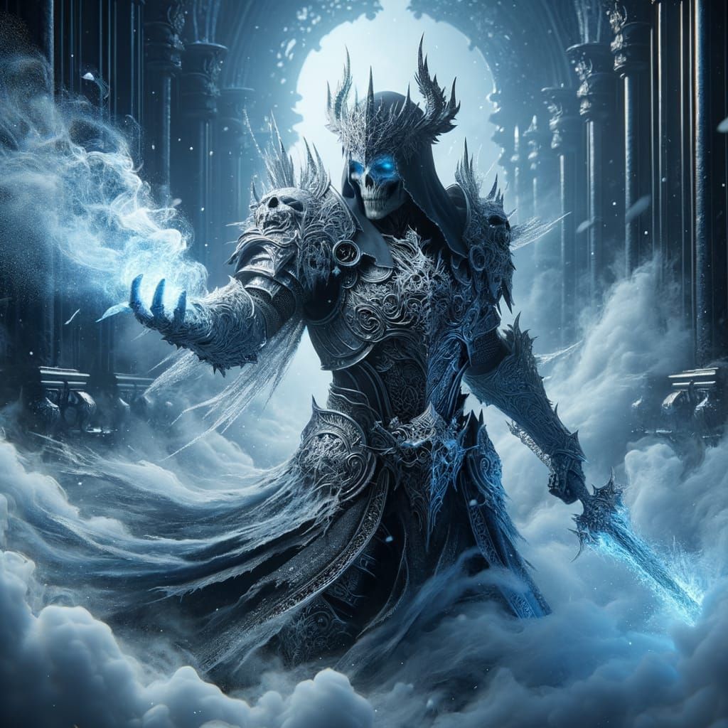 Regal Death Knight Wields Frost Magic in Ornate Ice Armor