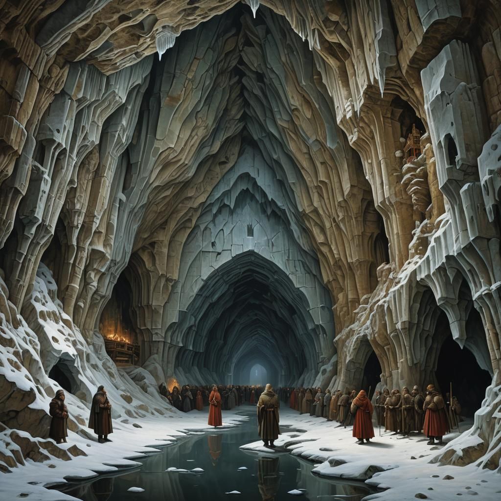 Northern Renaissance Ice Cave Masterpiece in Old Master Styl...