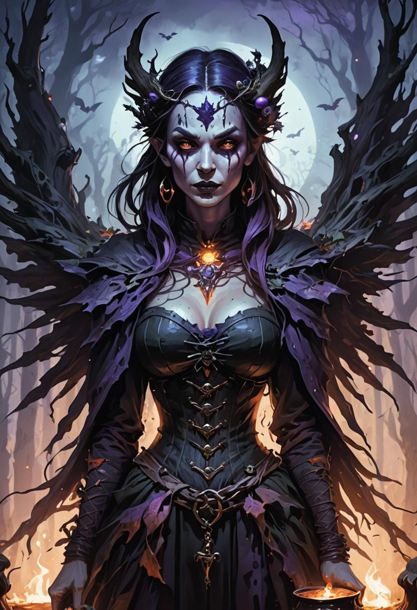 Surreal Witch Brews Magic in a Haunted Autumn Forest