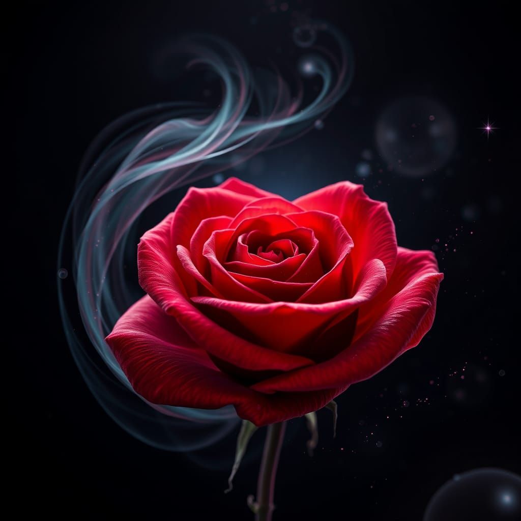 Enchanting Dark Rose Amidst Ethereal Whispers