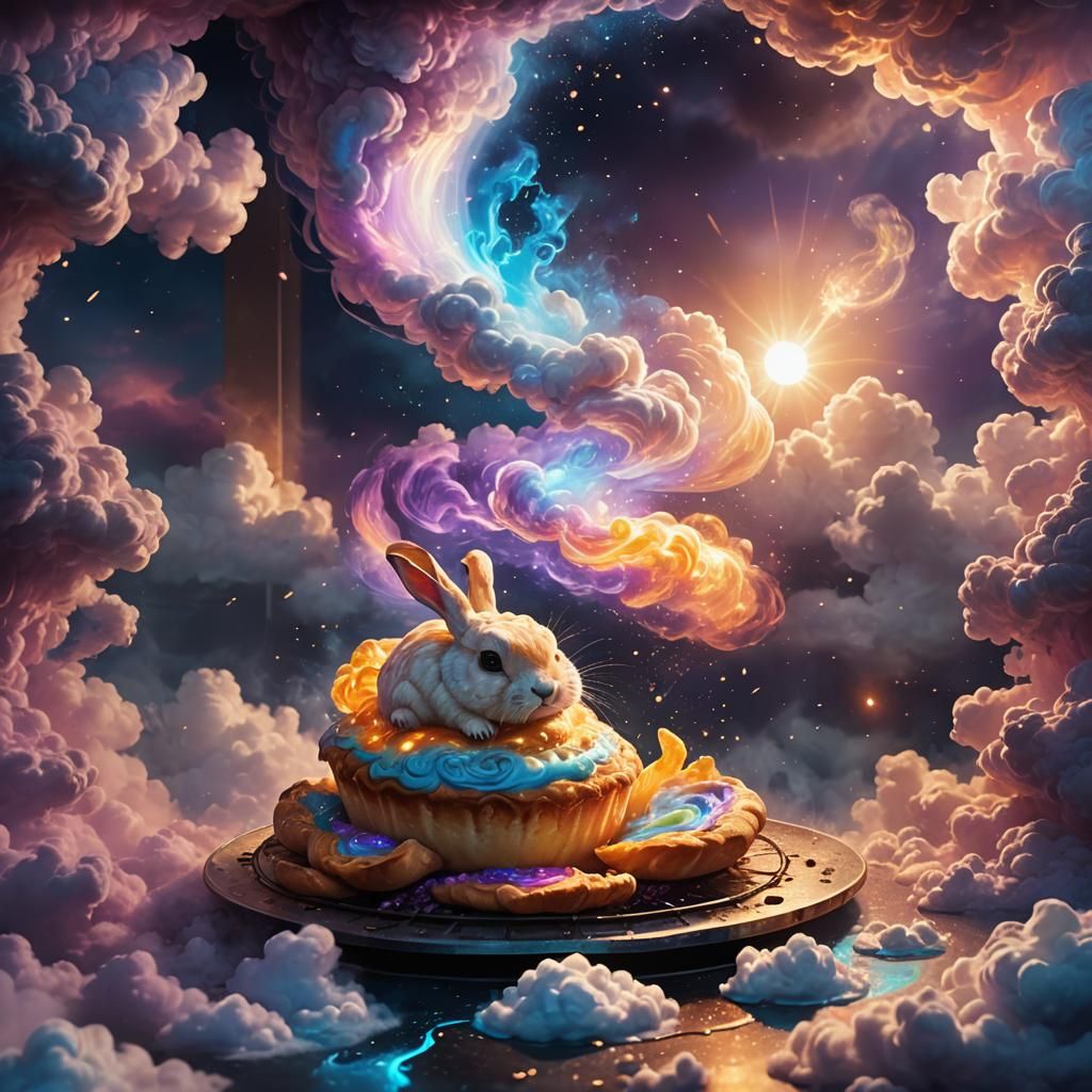 Surreal Fantasy Oven Scene with Swirling Clouds and Ethereal...