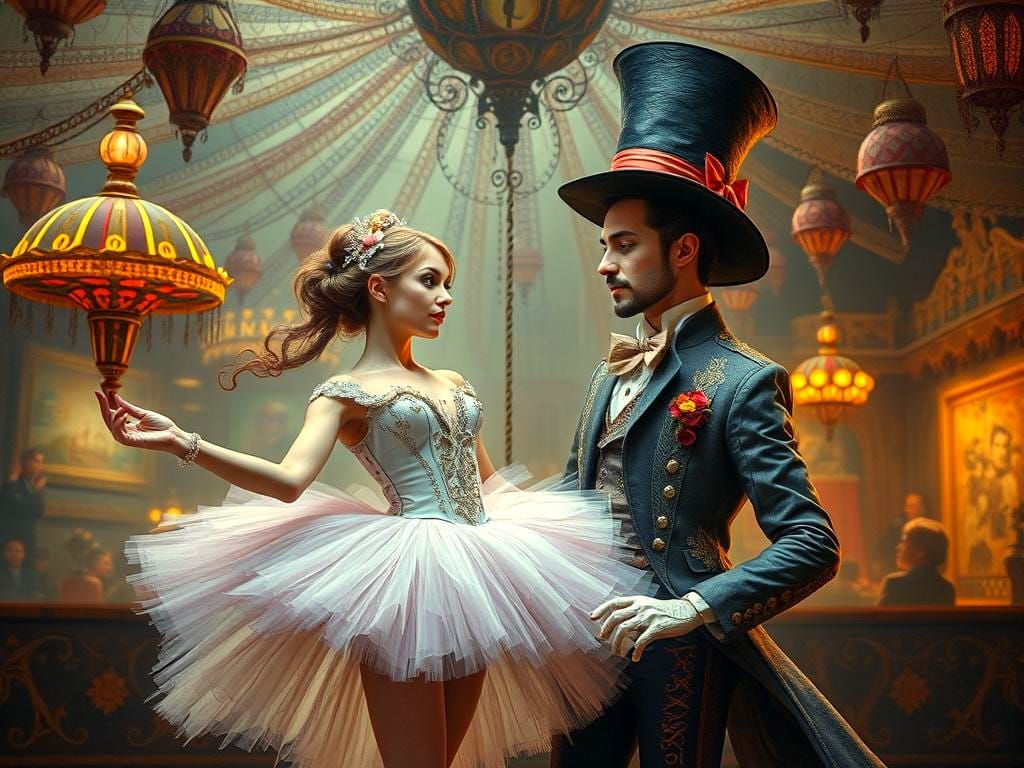 Ballerina and Magician in a Steampunk Circus