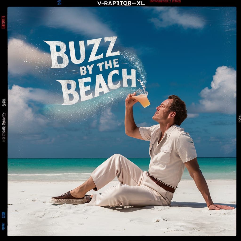 Epic Beach Scene with Slogan in the Sky