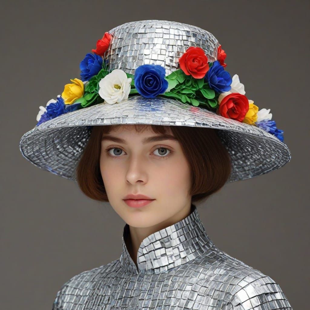 Unusual Hat Made of Hyacinths and Foil