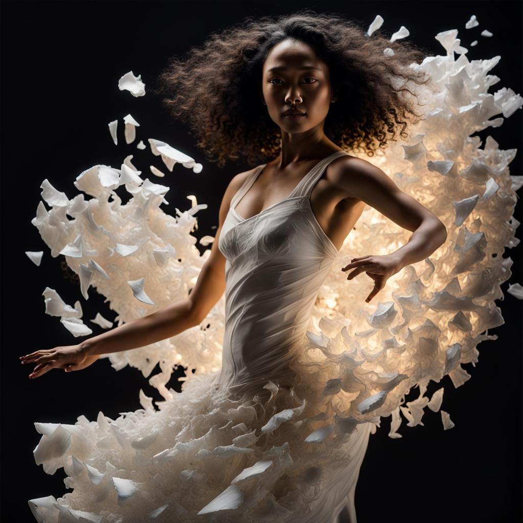 Tongan Woman Dancer in Whirlwind of Porcelain Fragments